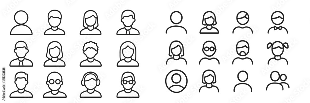 Aufkleber collection of diverse character icons representing various individuals in different styles and expre
