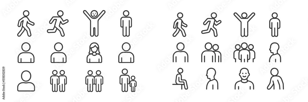 Aufkleber simple line icons representing various human figures engaged in different activities and emotions