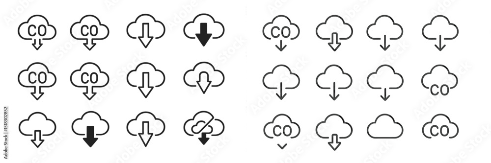 Poster various cloud and download icons displayed in a simple grid layout for digital design applications