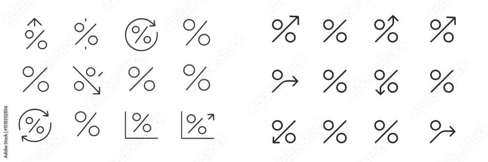 Poster symbols and shapes featuring various percentage signs and directional arrows arranged in a grid form