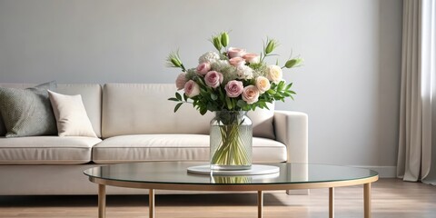 Elegant flower arrangement on a minimalist coffee table