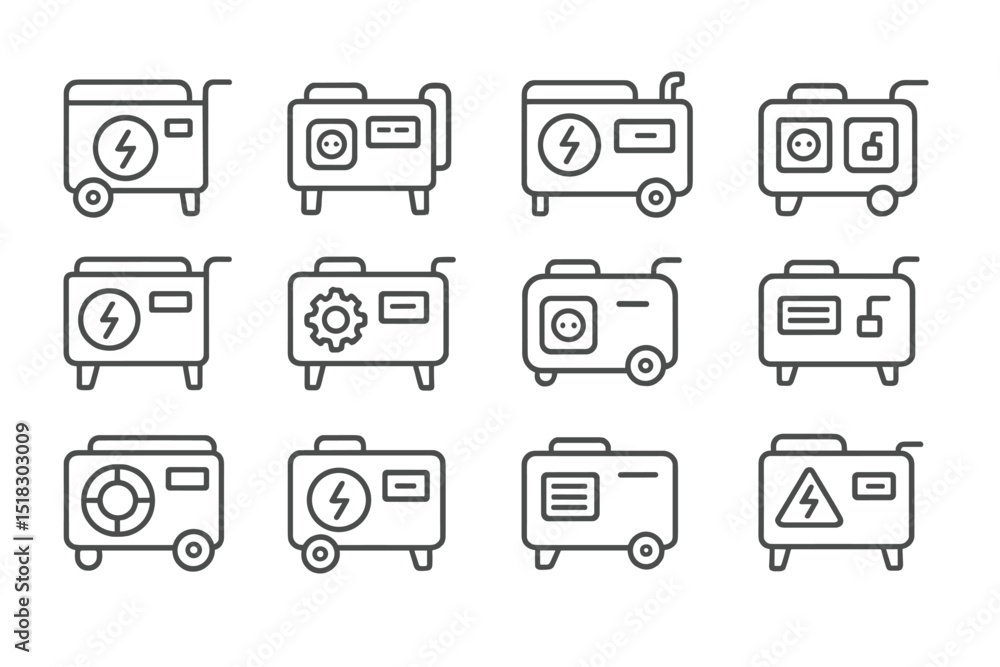 Poster icons representing various power generators showcasing different features and types for energy solut