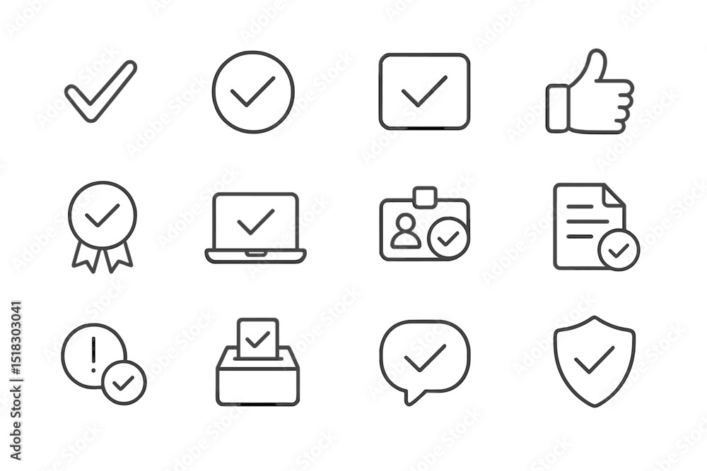 Fototapete collection of checkmark and approval icons in minimalist design for digital and print applications