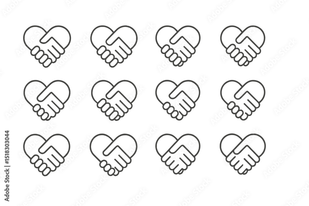Aufkleber Heart shapes with hand gestures representing unity and collaboration in a simple design