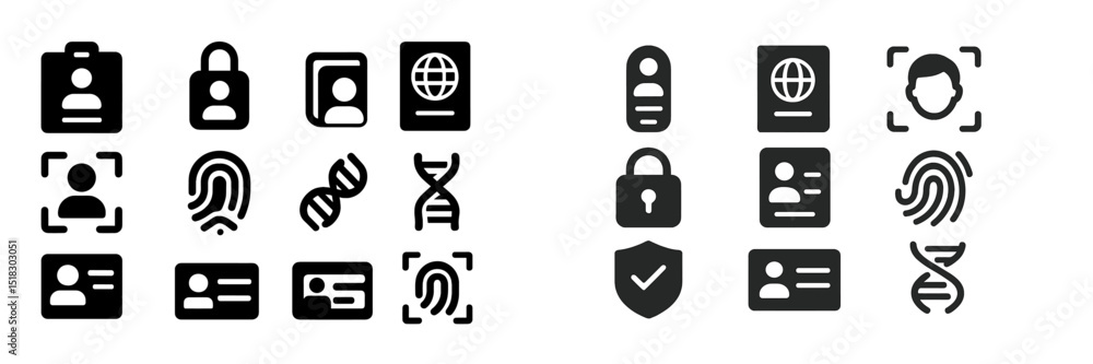 Fototapete Collection of security and identification icons showcasing various forms of biometric and document verification methods