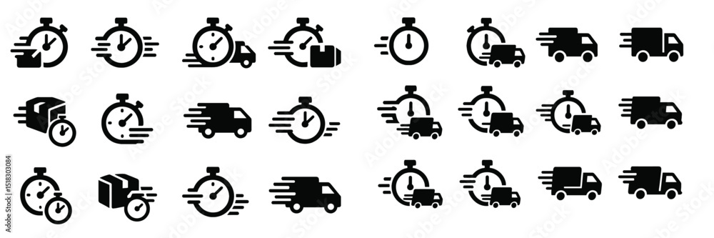 Aufkleber collection of delivery and timing icons depicting fast shipping and efficiency in logistics