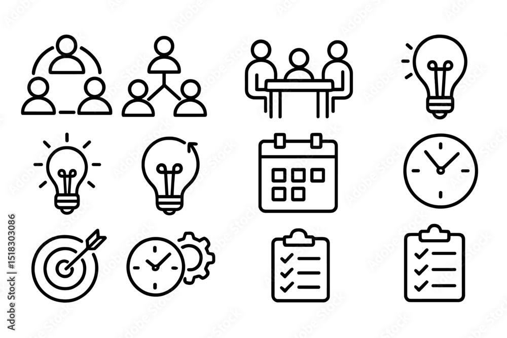 Poster Visual representation of brainstorming concepts, teamwork, and time management in a collaborative environment
