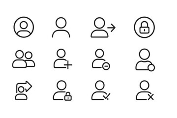 Icons representing user profiles, actions, and security measures in digital environments for online applications