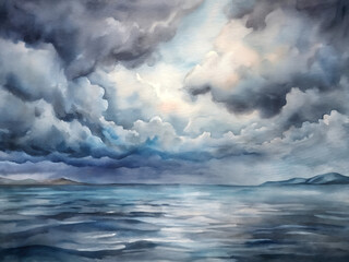 Obraz premium storm clouds gathering over calm ocean surface