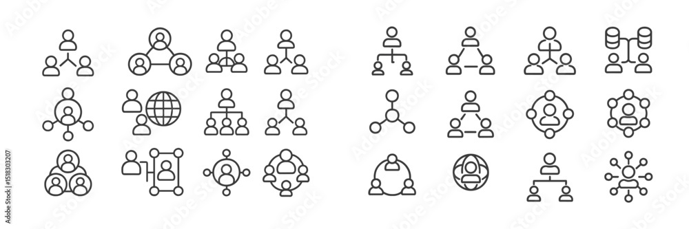 Leinwandbilder Collection of line icons representing various aspects of networking and organizational structures from a digital perspective
