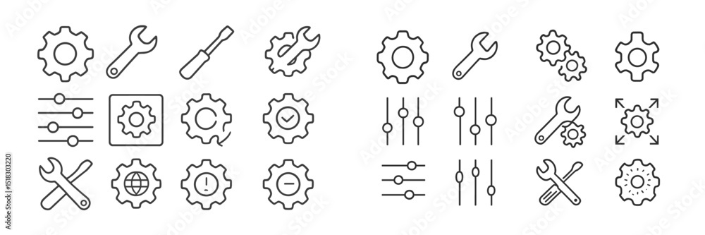 Poster Collection of various icons featuring gears, wrenches, and tools designed for mechanical and technical concepts