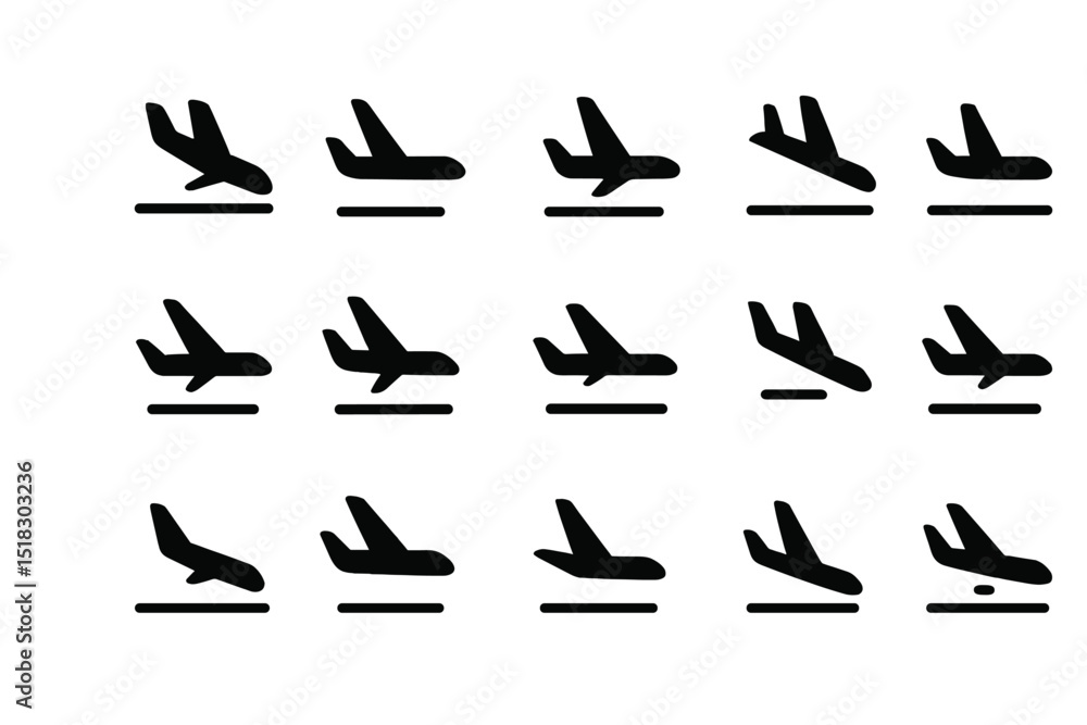 Poster Various silhouettes of airplanes taking off and landing against a simple background in a minimalistic design layout