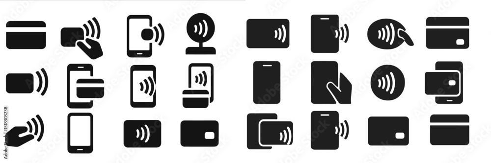 Fototapete symbols representing contactless payment technology used in various devices and transactions