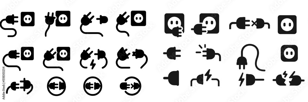 Poster Various power plug icons illustrating different types of electrical connections and usage scenarios