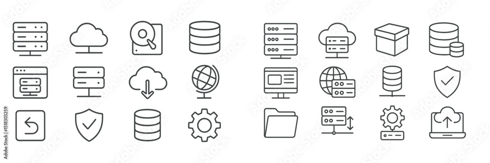 Fototapete digital icons representing cloud storage, data management, and security concepts in a modern layout