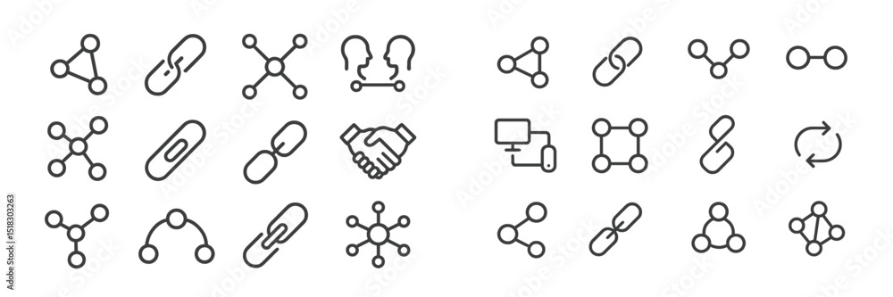 Fototapete Collection of minimalistic line icons representing connectivity and collaboration concepts in technology and networking