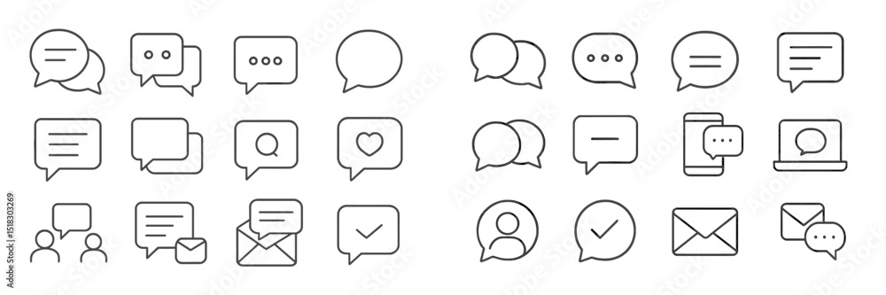 Fototapete collection of various communication icons displayed in a minimalist style emphasizing different mess