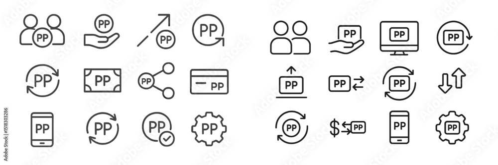 Aufkleber Collection of finance-related icons featuring payment processes and user interactions in a modern digital environment