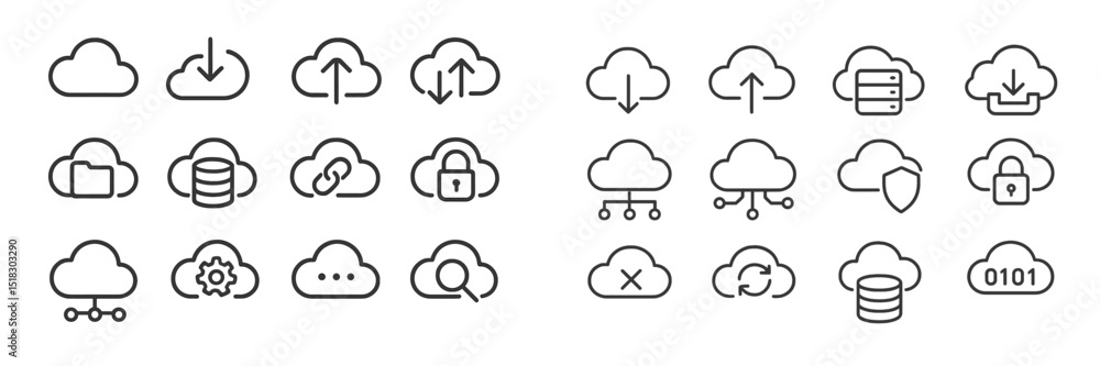 Fototapete cloud computing icons representing various services and functionalities in digital technology connec