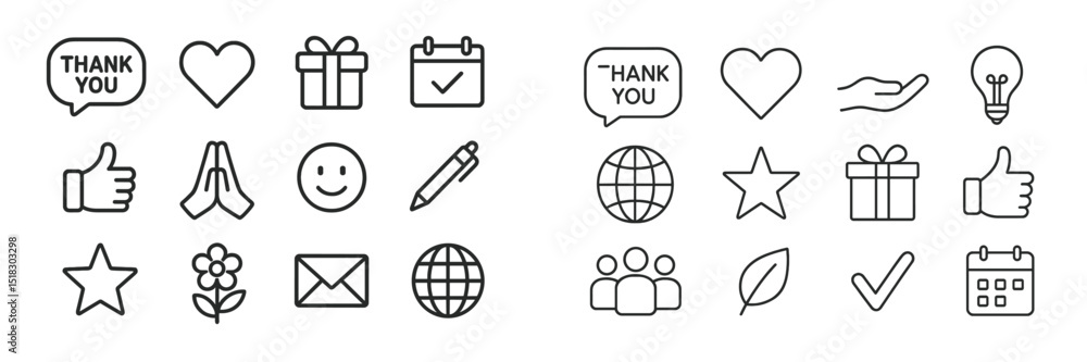 Aufkleber Collection of simple line icons representing gratitude, celebration, and communication in a minimalist style suitable for various uses