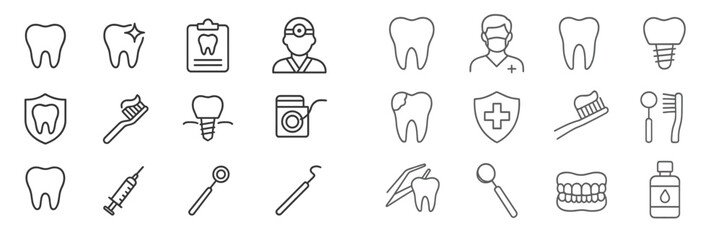 Dental care icons showcasing services, tools, and oral health essentials for a comprehensive dental guide