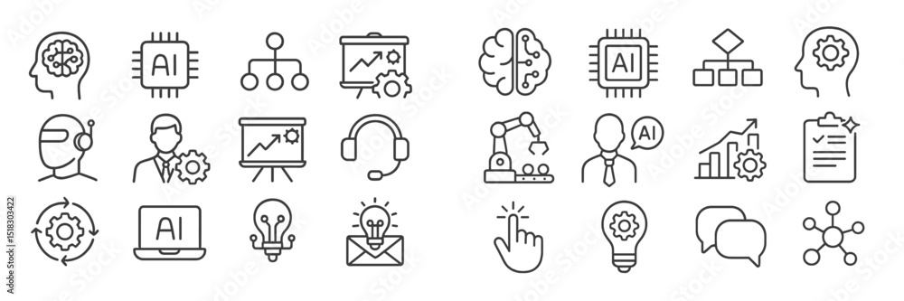 Poster Variety of AI and technology icons representing concepts of innovation, data analysis, and automation in a modern digital environment