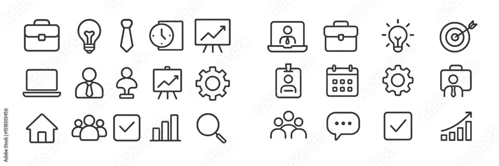 Poster business concepts represented through minimalistic line icons showcasing various professional tools 