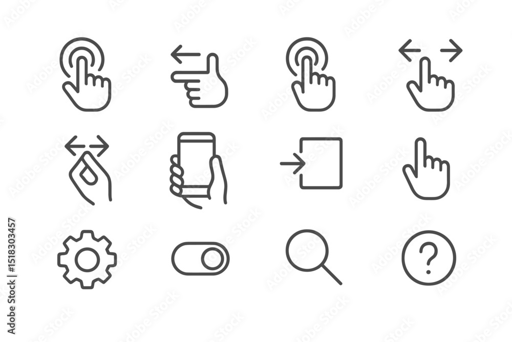 Fototapete Collection of hand gesture icons for user interface design and interaction instructions