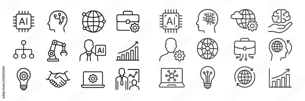 Fototapete Exploring artificial intelligence concepts through various icons and symbols representing technology, data, and collaboration