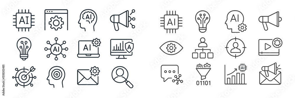 Aufkleber exploring the innovations and concepts of artificial intelligence through diverse icons and symbols 