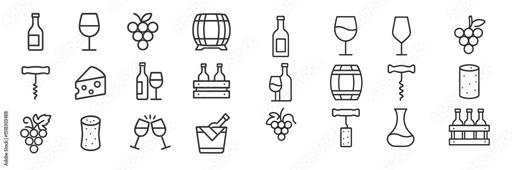 Poster wine and cheese gathering featuring various elements of winemaking and tasting in a minimalist desig