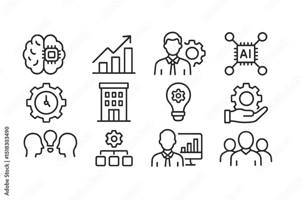 Poster Various icons representing artificial intelligence, business growth, and productivity concepts in a modern design