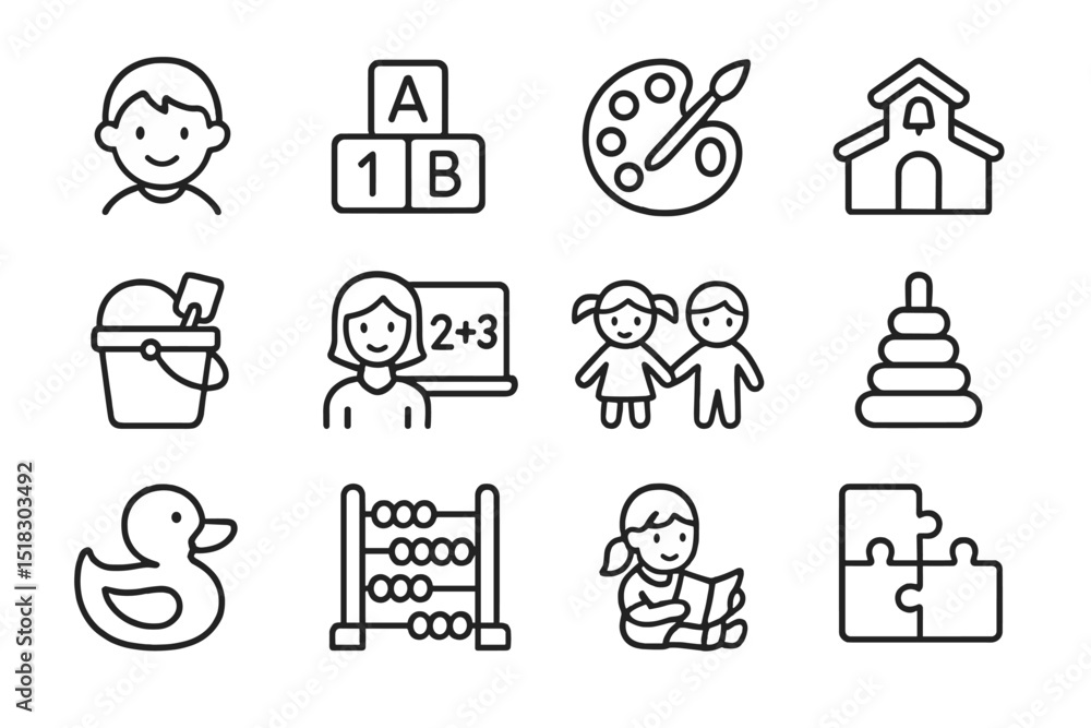 Poster educational and playful elements for preschool learning and activities in a child-friendly environme