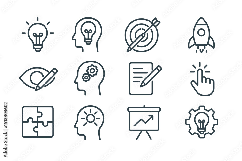 Fototapete Creative ideas and concepts represented through various icons illustrating innovation and inspiration strategies for problem solving
