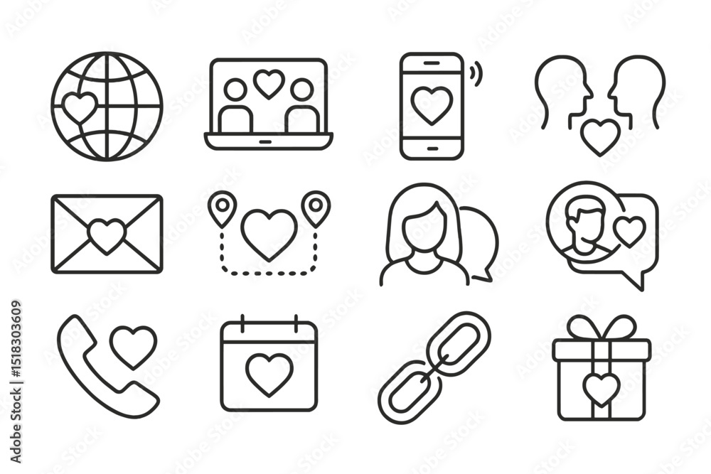 Poster Exploring digital love symbols through various communication methods and connections