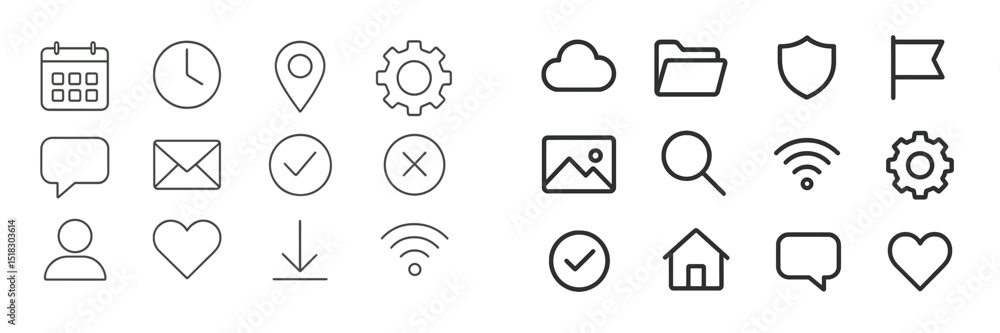 Poster collection of outlined icons representing various concepts in a clean, modern style suitable for dig