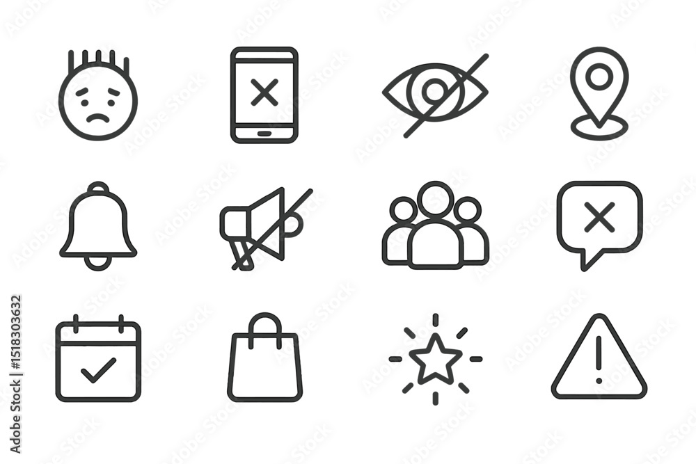Fototapete icon set representing various digital communication and notification concepts, ideal for web and app