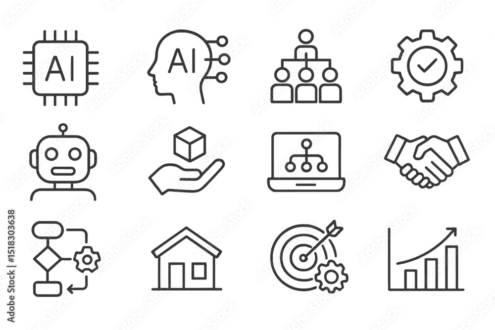 Poster Visual representation of artificial intelligence concepts highlighting various applications and collaborative elements