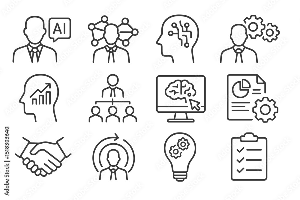 Poster business and technology themes featuring artificial intelligence and teamwork concepts in a modern w