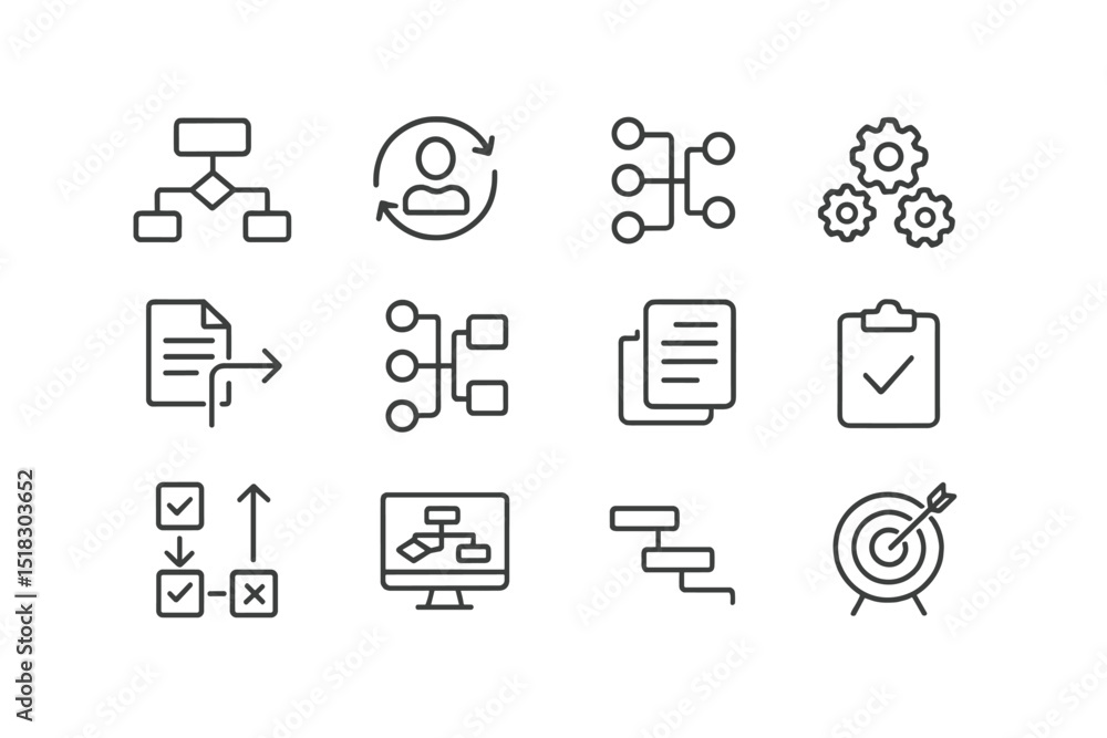 Poster Flowchart and diagram icons representing processes and workflow optimization in a professional setting