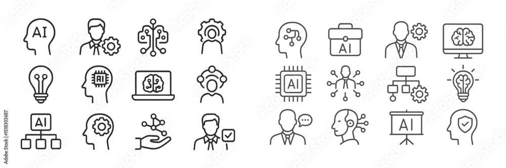 Aufkleber Collection of AI and technology icons illustrating concepts in artificial intelligence and machine learning for modern applications
