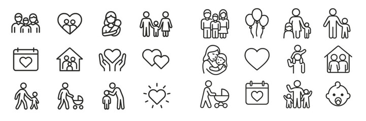 Family and love icons representing connections, celebrations, and caring moments in everyday life