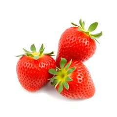 Vibrant fresh red strawberries, isolated on white background.