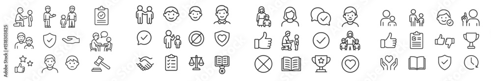 Poster Collection of line icons representing various human activities and professions in a minimalistic style