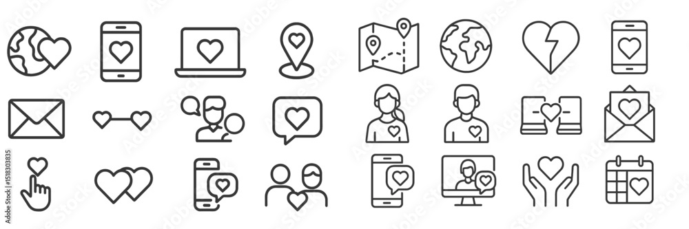 Poster symbols of love and connection through technology and communication in a modern digital world filled