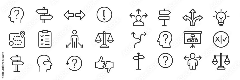 Poster Symbols representing decision-making, direction, and evaluation for navigation and guidance in various scenarios
