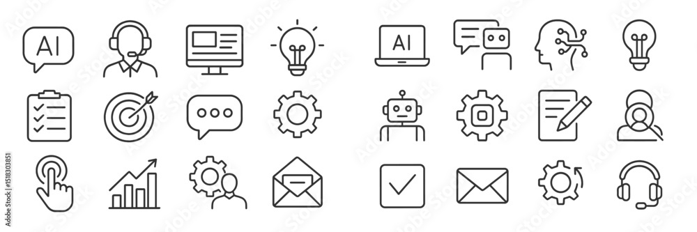 Aufkleber Collection of line icons representing artificial intelligence concepts and digital communication tools