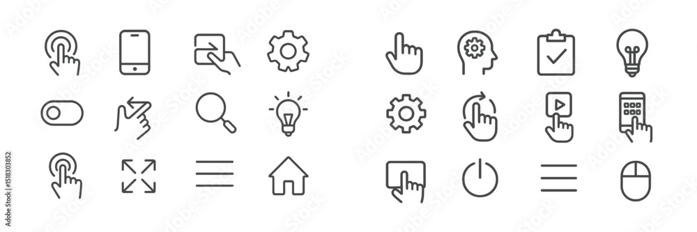 Aufkleber Collection of simple line icons depicting various technology and user interface actions in a digital setting