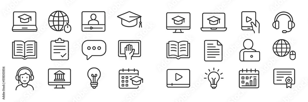 Aufkleber digital learning icons representing online education, tutorials, and student resources in a modern f