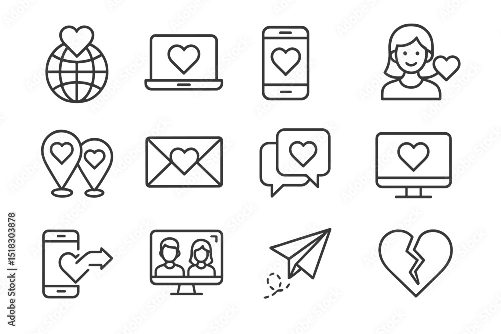 Aufkleber heart symbols representing digital love and connection in various forms of communication and technol
